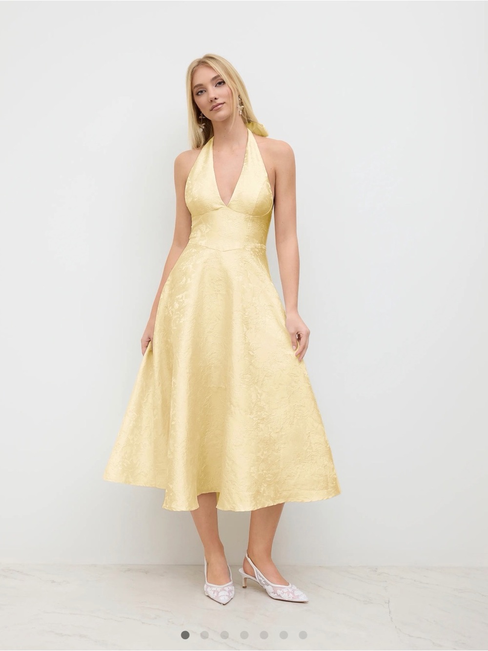 Cider Pale Yellow Halter Midi Dress